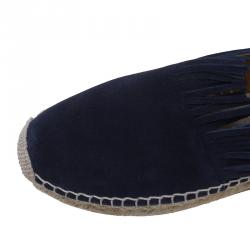 Pre Owned Chloe Navy Blue Suede Fringe Espadrilles Size 38