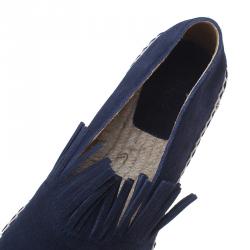 Pre Owned Chloe Navy Blue Suede Fringe Espadrilles Size 38