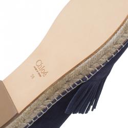 Pre Owned Chloe Navy Blue Suede Fringe Espadrilles Size 38