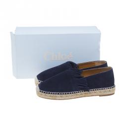 Pre Owned Chloe Navy Blue Suede Fringe Espadrilles Size 38