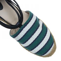 Pre Owned Chloe Green and White Striped Canvas and Leather Tie-Up Espadrille Wedges Size 39