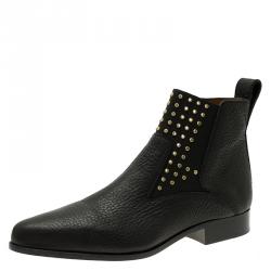 Pre Owned حذاء بوت كلوي جلد أسود مرصع مقاس 40