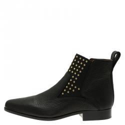 Pre Owned حذاء بوت كلوي جلد أسود مرصع مقاس 40