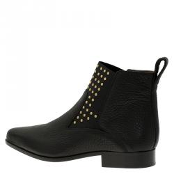 Pre Owned حذاء بوت كلوي جلد أسود مرصع مقاس 40