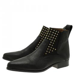 Pre Owned حذاء بوت كلوي جلد أسود مرصع مقاس 40