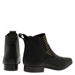 Pre Owned حذاء بوت كلوي جلد أسود مرصع مقاس 40