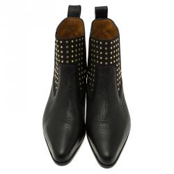 Pre Owned حذاء بوت كلوي جلد أسود مرصع مقاس 40