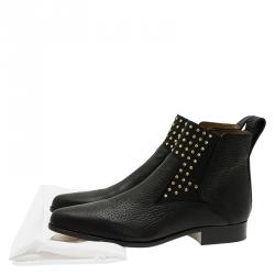 Pre Owned حذاء بوت كلوي جلد أسود مرصع مقاس 40