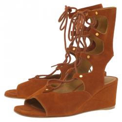 Pre Owned Chloe Brown Suede Gladiator Sandals Size 37.5
