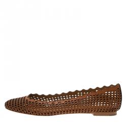 Pre Owned Chloe Brown Perforated Leather Lauren Scalloped Ballet Flats Size 36
