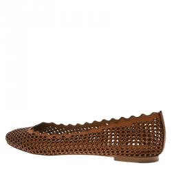Pre Owned Chloe Brown Perforated Leather Lauren Scalloped Ballet Flats Size 36
