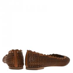Pre Owned Chloe Brown Perforated Leather Lauren Scalloped Ballet Flats Size 36
