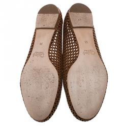 Pre Owned Chloe Brown Perforated Leather Lauren Scalloped Ballet Flats Size 36