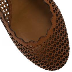 Pre Owned Chloe Brown Perforated Leather Lauren Scalloped Ballet Flats Size 36