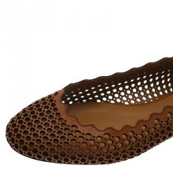 Pre Owned Chloe Brown Perforated Leather Lauren Scalloped Ballet Flats Size 36