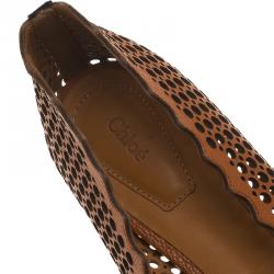 Pre Owned Chloe Brown Perforated Leather Lauren Scalloped Ballet Flats Size 36