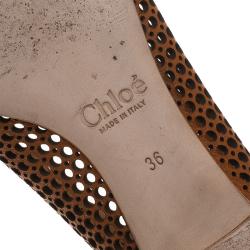 Pre Owned Chloe Brown Perforated Leather Lauren Scalloped Ballet Flats Size 36