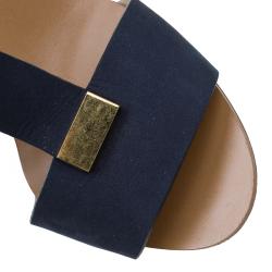 Pre Owned Chloe Navy Blue Nubuck T Strap Ankle Strap Wedge Sandals Size 37