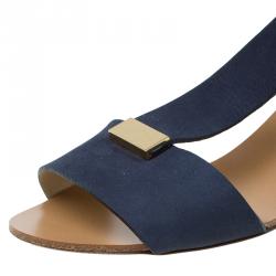 Pre Owned Chloe Navy Blue Nubuck T Strap Ankle Strap Wedge Sandals Size 37