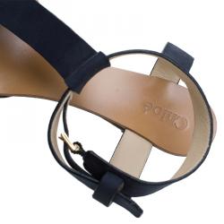 Pre Owned Chloe Navy Blue Nubuck T Strap Ankle Strap Wedge Sandals Size 37