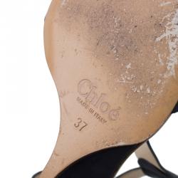 Pre Owned Chloe Navy Blue Nubuck T Strap Ankle Strap Wedge Sandals Size 37