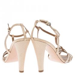 Pre Owned Chloe Cream Python Embossed Leather T Strap Sandals Size 40