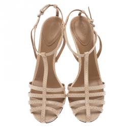 Pre Owned Chloe Cream Python Embossed Leather T Strap Sandals Size 40