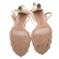 Pre Owned Chloe Cream Python Embossed Leather T Strap Sandals Size 40