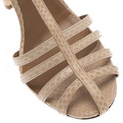 Pre Owned Chloe Cream Python Embossed Leather T Strap Sandals Size 40