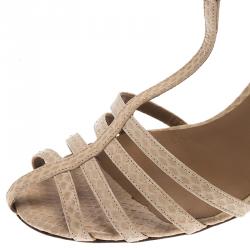 Pre Owned Chloe Cream Python Embossed Leather T Strap Sandals Size 40