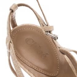 Pre Owned Chloe Cream Python Embossed Leather T Strap Sandals Size 40