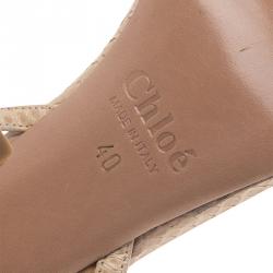 Pre Owned Chloe Cream Python Embossed Leather T Strap Sandals Size 40