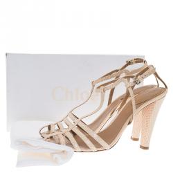 Pre Owned Chloe Cream Python Embossed Leather T Strap Sandals Size 40