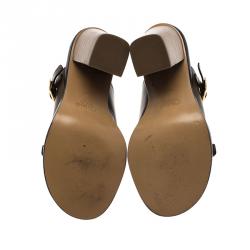 Pre Owned  Chloe Brown Leather Buckle Detail Block Heel Mule Sandals Size 39.5