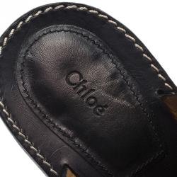 Pre Owned  Chloe Brown Leather Buckle Detail Block Heel Mule Sandals Size 39.5