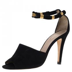 Pre Owned Chloe Black Suede Ankle Strap Sandals Size 37.5