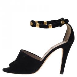 Pre Owned Chloe Black Suede Ankle Strap Sandals Size 37.5