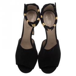 Pre Owned Chloe Black Suede Ankle Strap Sandals Size 37.5