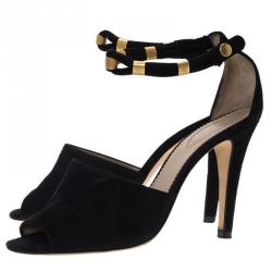Pre Owned Chloe Black Suede Ankle Strap Sandals Size 37.5