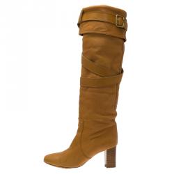 Pre Owned Chloe Brown Leather Paddington Buckle Boots Size 41