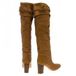 Pre Owned Chloe Brown Leather Paddington Buckle Boots Size 41