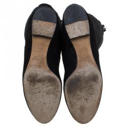 Pre Owned Chloe Black Cutout Suede Over the Knee Boots Size 37.5