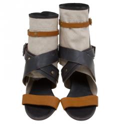 Chloe Brown Leather and Canvas Multi Strap Gladiator Sandals Size 39