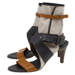 Chloe Brown Leather and Canvas Multi Strap Gladiator Sandals Size 39