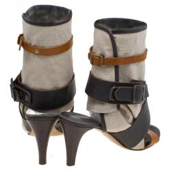 Chloe Brown Leather and Canvas Multi Strap Gladiator Sandals Size 39