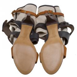 Chloe Brown Leather and Canvas Multi Strap Gladiator Sandals Size 39