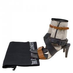Chloe Brown Leather and Canvas Multi Strap Gladiator Sandals Size 39