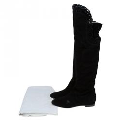 Pre Owned Chloe Black Cutout Suede Over the Knee Boots Size 38