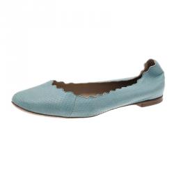 Chloe Blue Lauren Python Embossed Ballet Flats Size 38.5