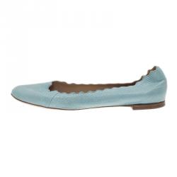 Chloe Blue Lauren Python Embossed Ballet Flats Size 38.5